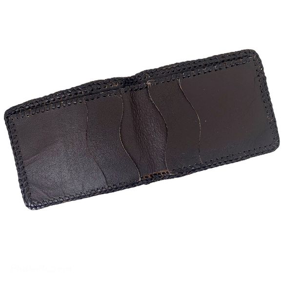 Vintage Tooled Leather Folding Wallet Billfold - Picture 4 of 4